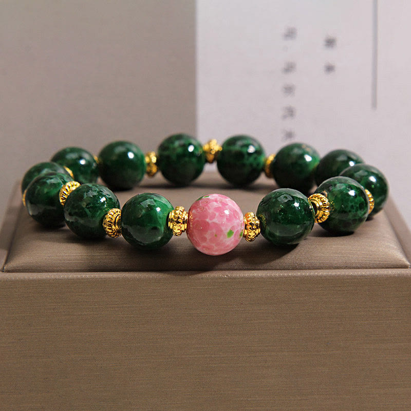 Buddha Stones Green Liuli Glass Blessings Bracelet - Liuli Glass(Wrist Circumference: 15-16cm) - image 0