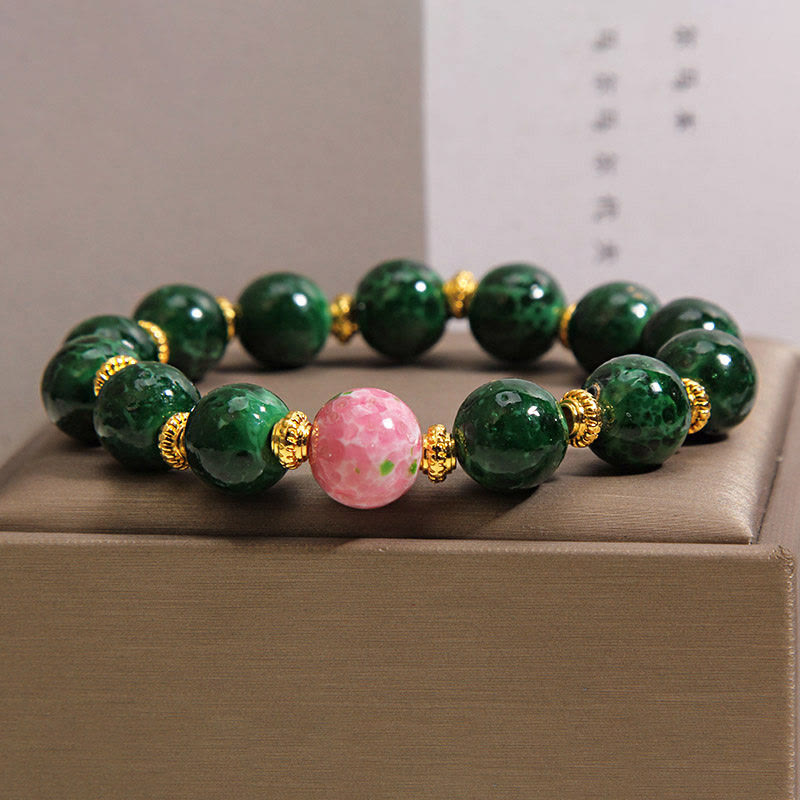 Buddha Stones Green Liuli Glass Blessings Bracelet - image 2