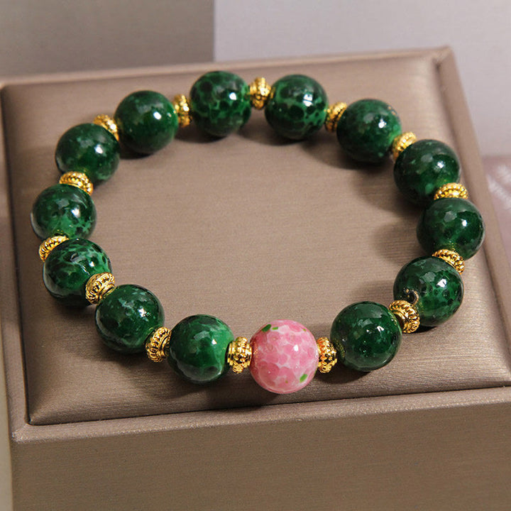Buddha Stones Green Liuli Glass Blessings Bracelet - image 3