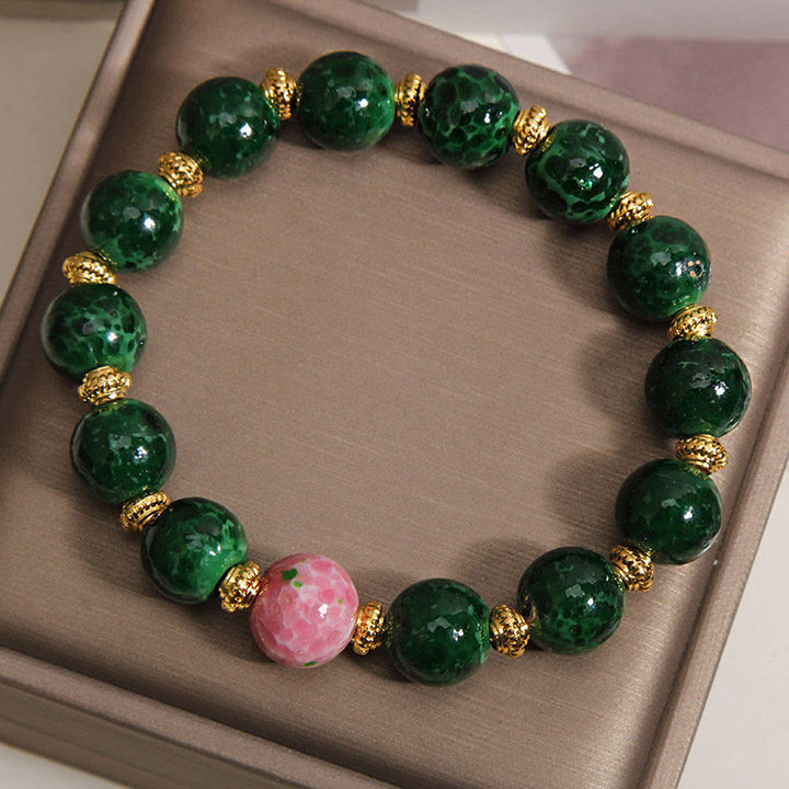 Buddha Stones Green Liuli Glass Blessings Bracelet - image 4