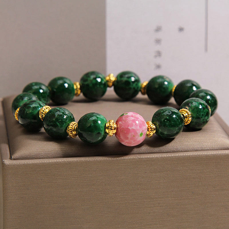 Buddha Stones Green Liuli Glass Blessings Bracelet - image 1