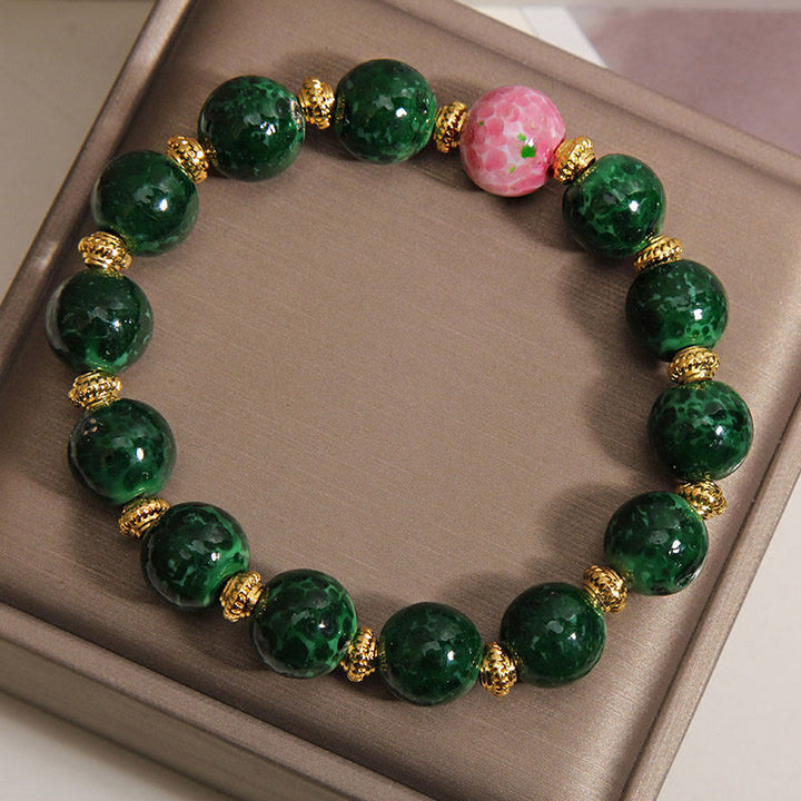 Buddha Stones Green Liuli Glass Blessings Bracelet - image 7