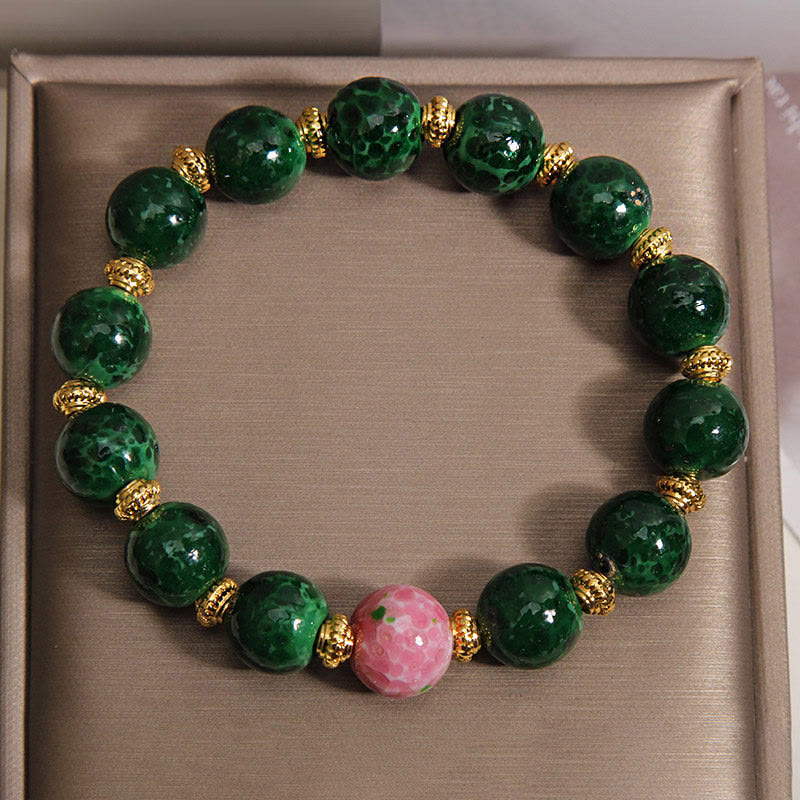 Buddha Stones Green Liuli Glass Blessings Bracelet - image 6