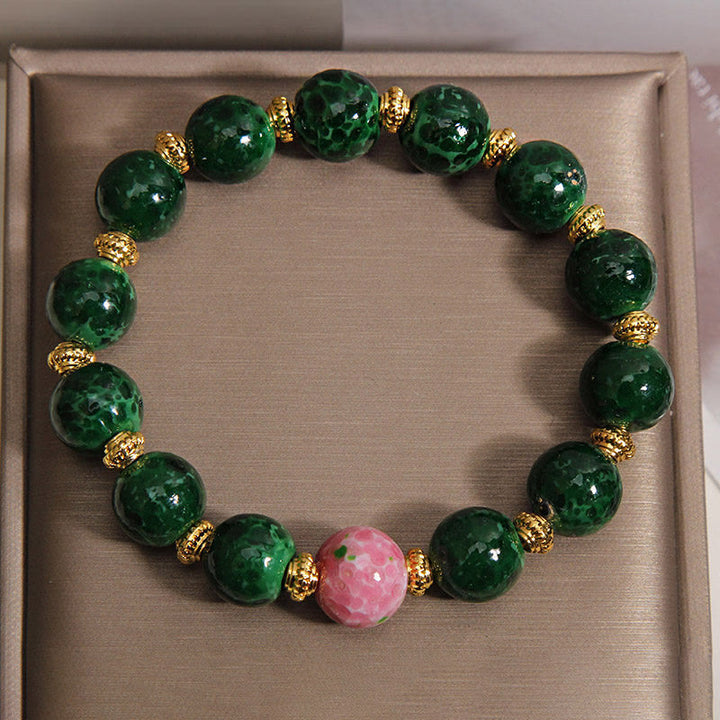 Buddha Stones Green Liuli Glass Blessings Bracelet - image 5