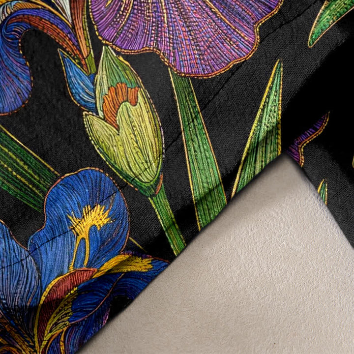 Buddha Stones Cotton Colorful Iris Floral Elastic Waist Drawstring Women's Pants With Pockets - image 1