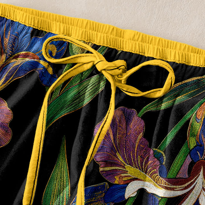 Buddha Stones Cotton Colorful Iris Floral Elastic Waist Drawstring Women's Pants With Pockets - image 2