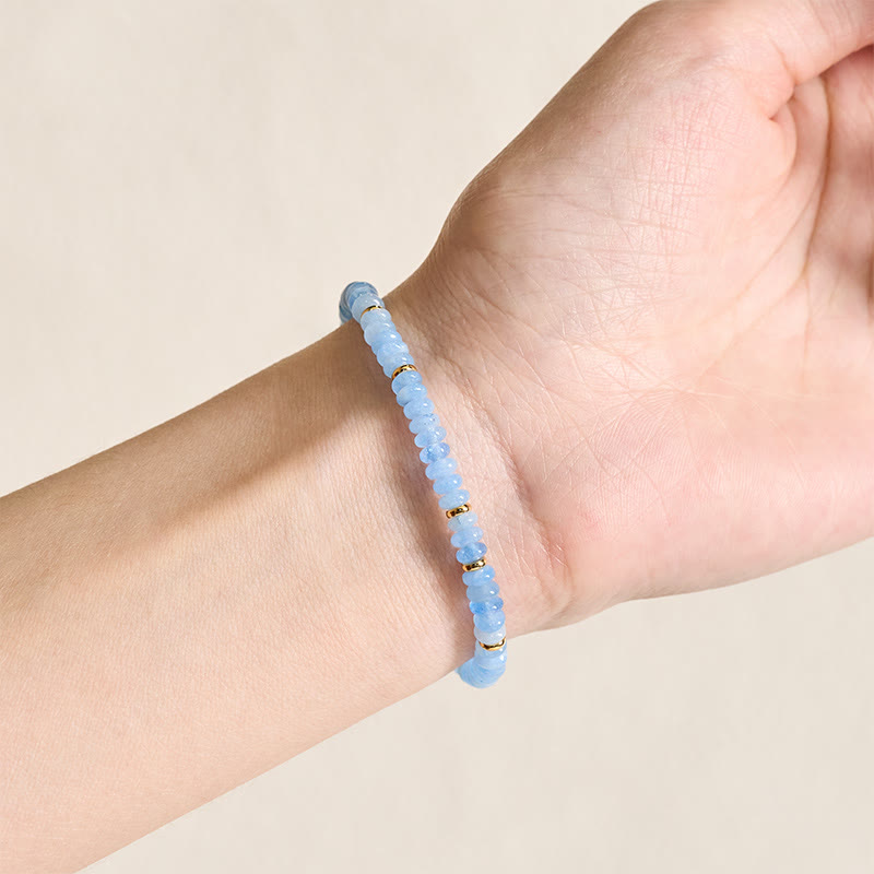 Buddha Stones Natural Aquamarine Fine 4mm Bead Pearl Serenity Bracelet - image 4
