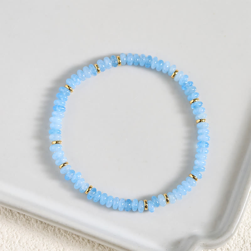 Buddha Stones Natural Aquamarine Fine 4mm Bead Pearl Serenity Bracelet - image 3