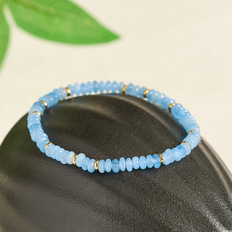 Buddha Stones Natural Aquamarine Fine 4mm Bead Pearl Serenity Bracelet - image 2