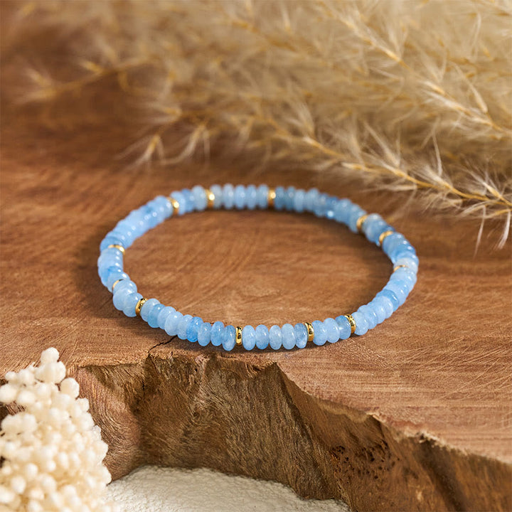 Buddha Stones Natural Aquamarine Fine 4mm Bead Pearl Serenity Bracelet - image 1
