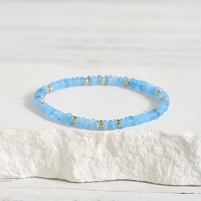Buddha Stones Natural Aquamarine Fine 4mm Bead Pearl Serenity Bracelet - Aquamarine(Wrist Circumference: 15-16cm) - image 0