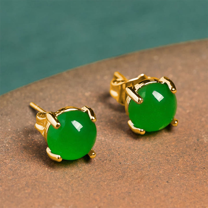Buddha Stones Jade 925 Sterling Silver Abundance Earrings - Jade(Gold Plated 925 Sterling Silver Posts) - image 0
