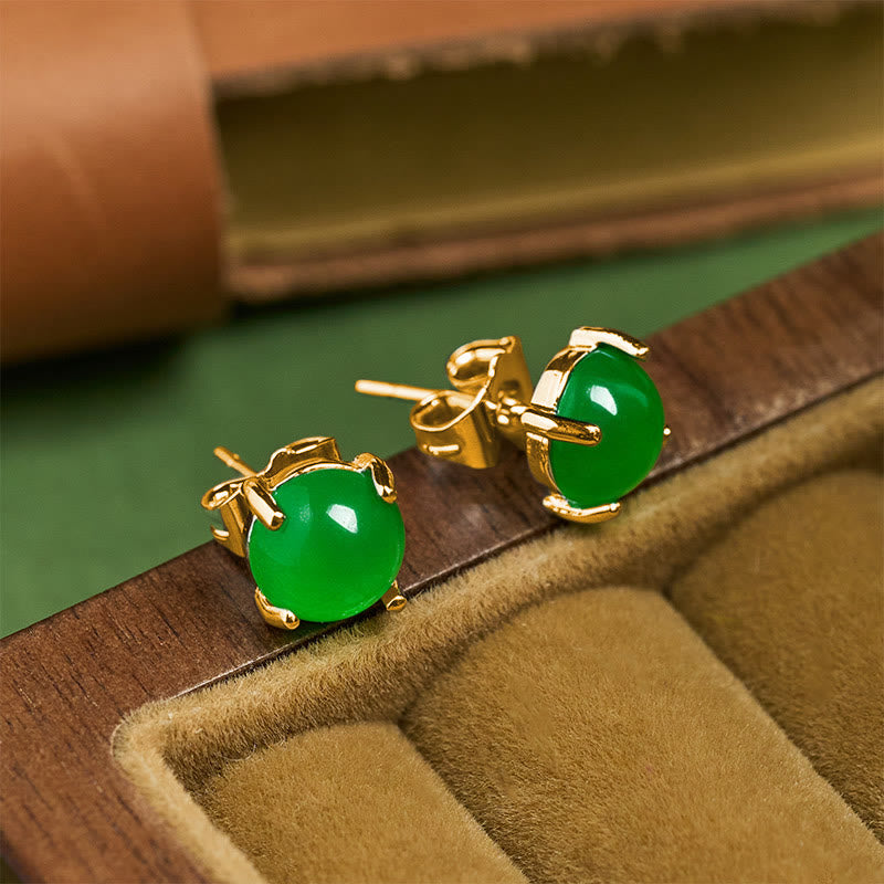 Buddha Stones Jade 925 Sterling Silver Abundance Earrings - image 1