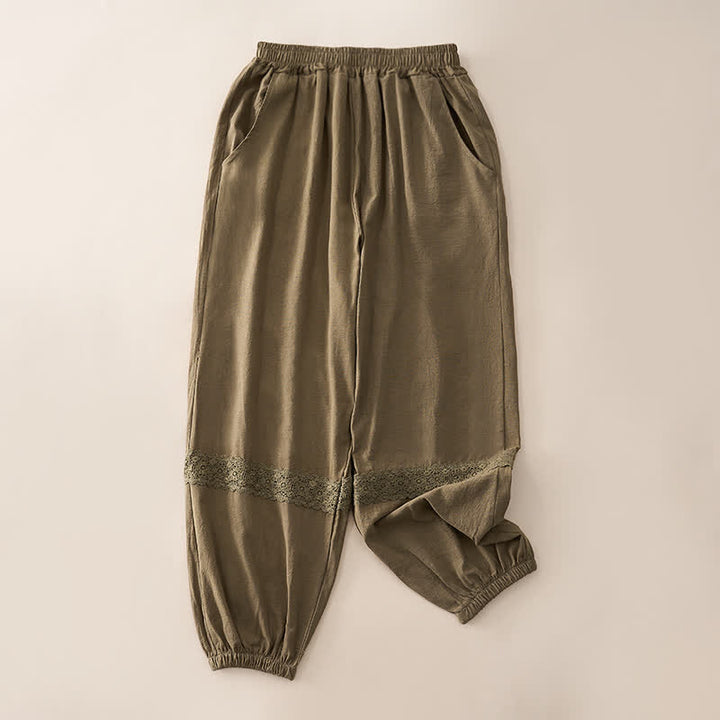 Buddha Stones Summer Retro Lace Patchwork Desgin High Waist Women's Tapered Capri Pants With Pockets - DarkGoldenrod - US12，UK/AU16，EU44 (3XL) - image 14