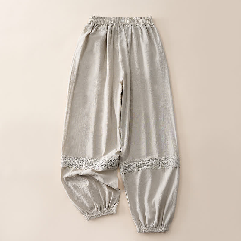 Buddha Stones Summer Retro Lace Patchwork Desgin High Waist Women's Tapered Capri Pants With Pockets - image 1