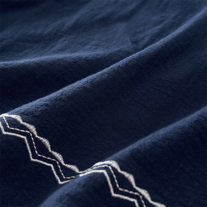 Buddha Stones Summer Embroidery Hem Back Zipper Design Sleeveless Solid Color Mini Dress With Pockets - image 6