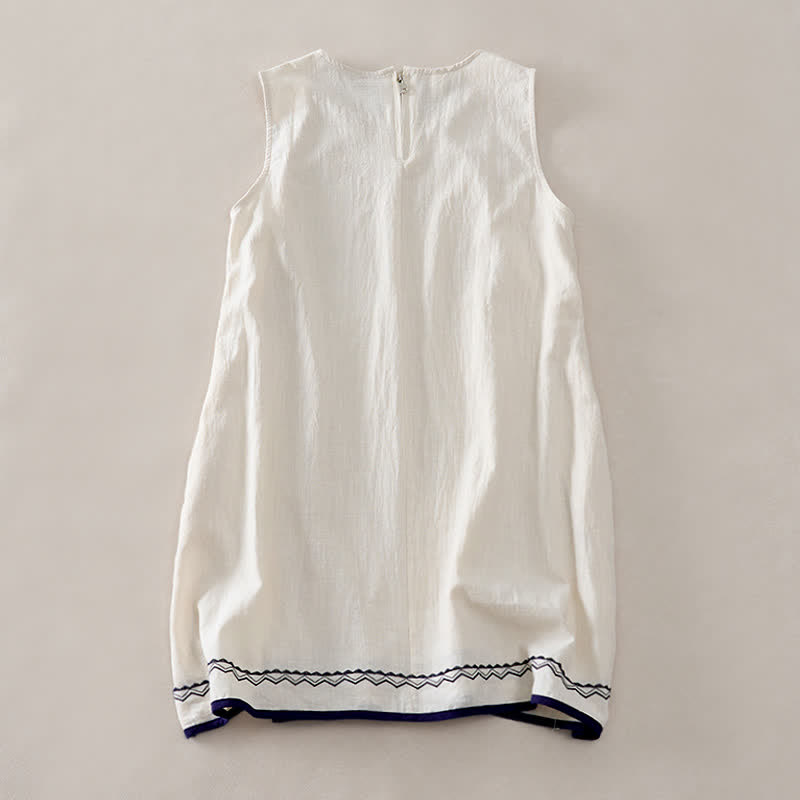 Buddha Stones Summer Embroidery Hem Back Zipper Design Sleeveless Solid Color Mini Dress With Pockets - image 9