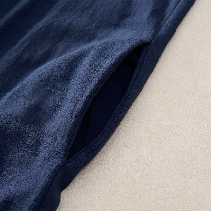 Buddha Stones Summer Embroidery Hem Back Zipper Design Sleeveless Solid Color Mini Dress With Pockets - image 5