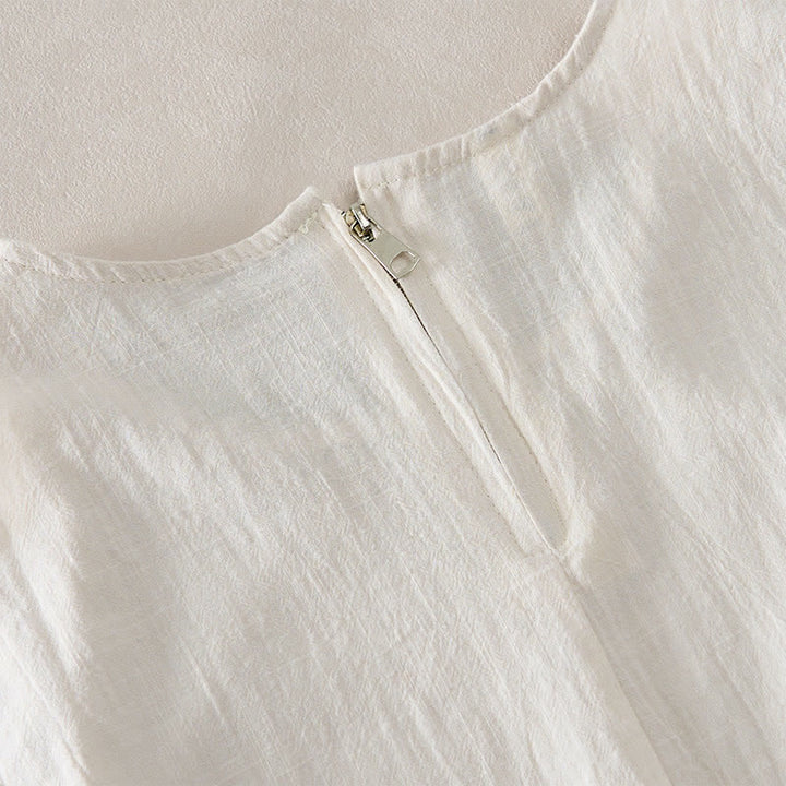 Buddha Stones Summer Embroidery Hem Back Zipper Design Sleeveless Solid Color Mini Dress With Pockets - image 11