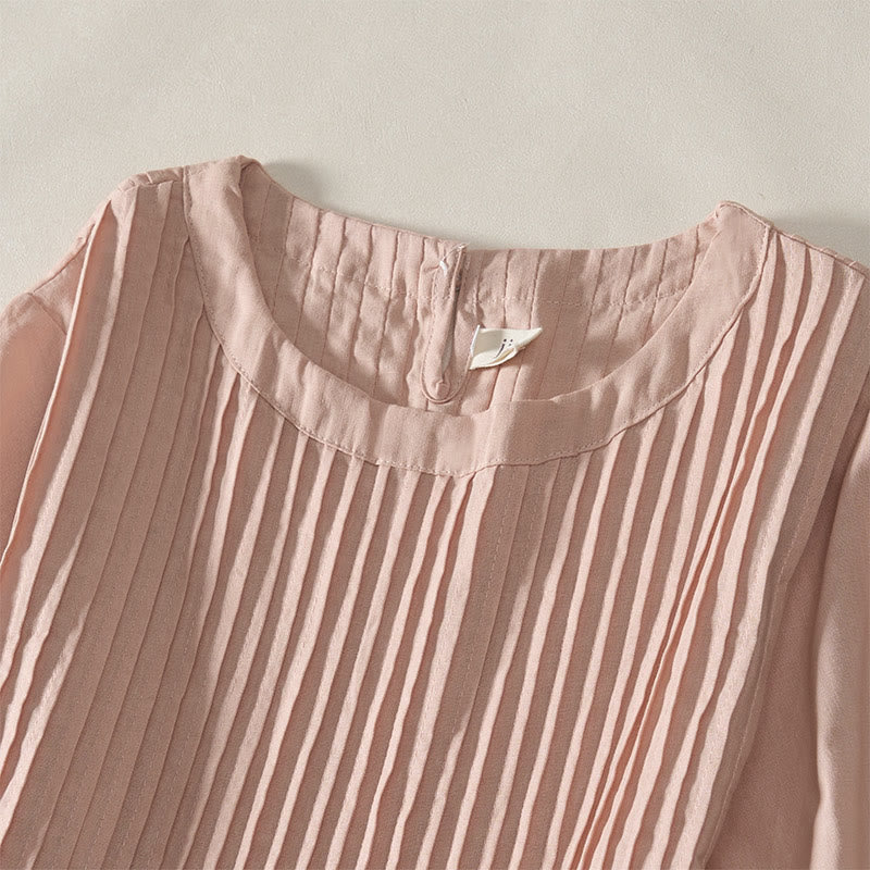 Buddha Stones Summer Pintuck A Line Knee Length Women's Short Sleeve Dress With Tie Waist Bow - image 2