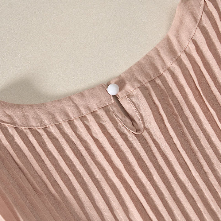 Buddha Stones Summer Pintuck A Line Knee Length Women's Short Sleeve Dress With Tie Waist Bow - image 3