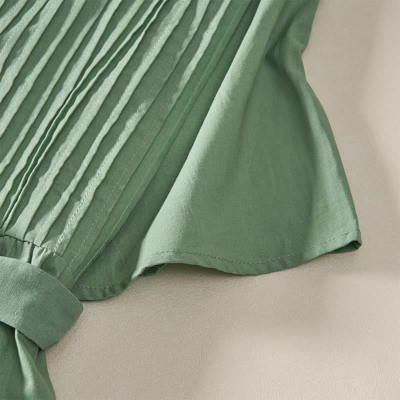 Buddha Stones Summer Pintuck A Line Knee Length Women's Short Sleeve Dress With Tie Waist Bow - image 13