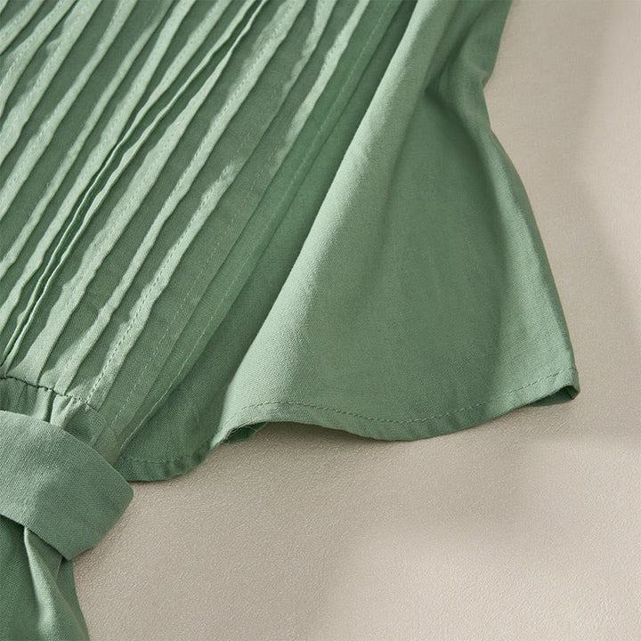 Buddha Stones Summer Pintuck A Line Knee Length Women's Short Sleeve Dress With Tie Waist Bow - image 13