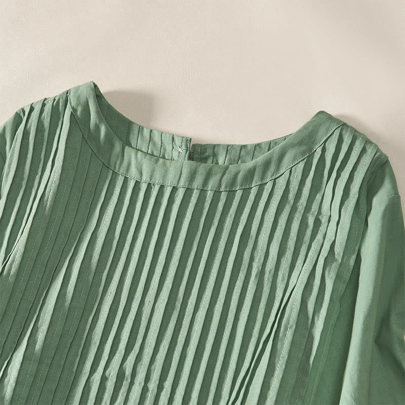 Buddha Stones Summer Pintuck A Line Knee Length Women's Short Sleeve Dress With Tie Waist Bow - image 10