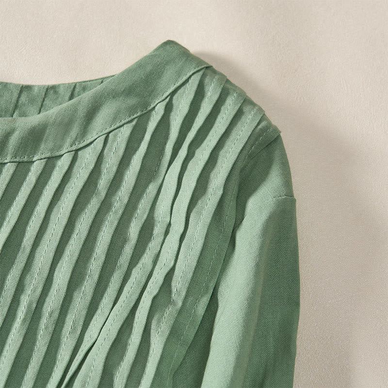 Buddha Stones Summer Pintuck A Line Knee Length Women's Short Sleeve Dress With Tie Waist Bow - image 12