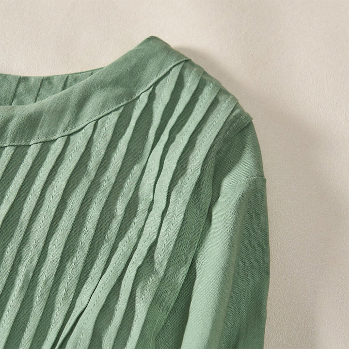 Buddha Stones Summer Pintuck A Line Knee Length Women's Short Sleeve Dress With Tie Waist Bow - image 12