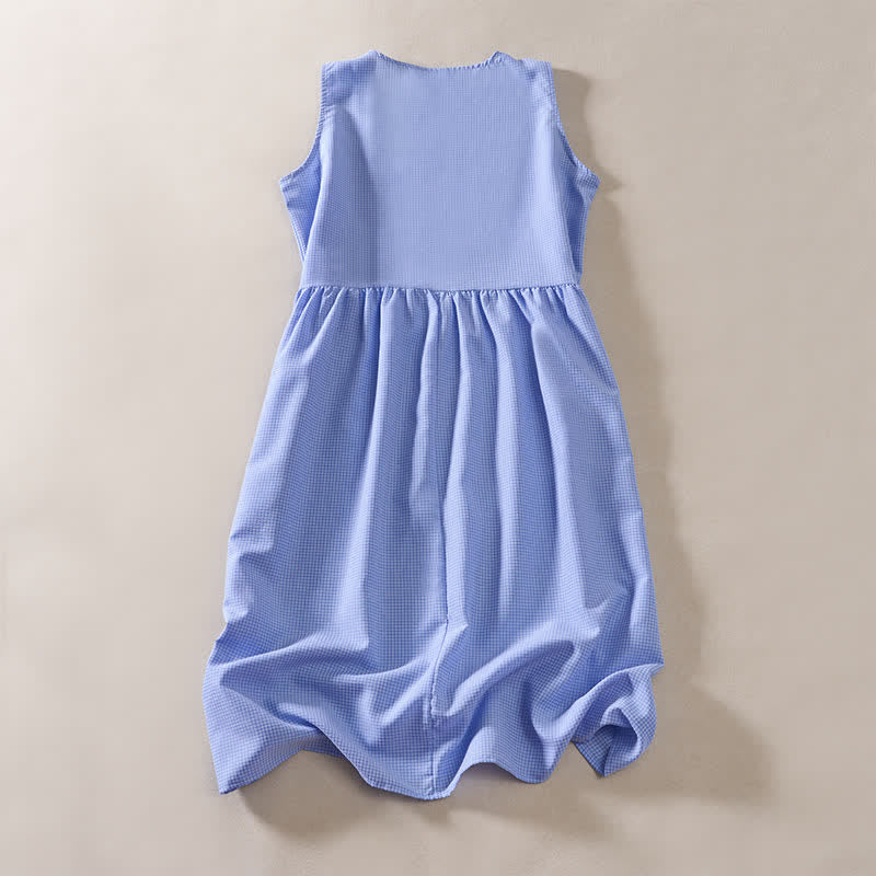 Buddha Stones Summer Coral Gingham Sleeveless A Line Vacation Casual Knee Length Dress With Pockets - image 7