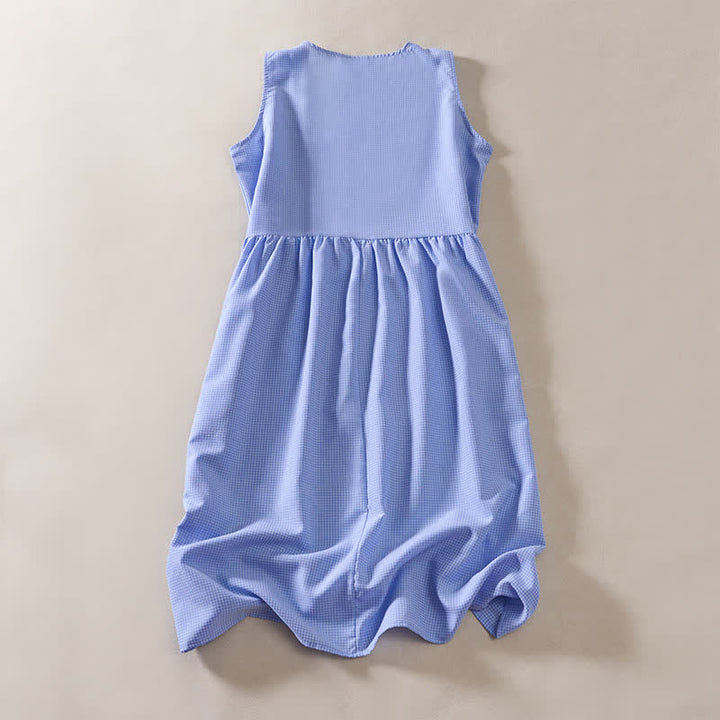 Buddha Stones Summer Coral Gingham Sleeveless A Line Vacation Casual Knee Length Dress With Pockets - image 7