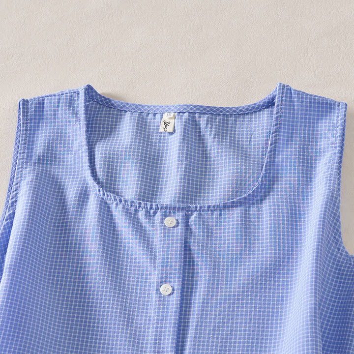 Buddha Stones Summer Coral Gingham Sleeveless A Line Vacation Casual Knee Length Dress With Pockets - image 8