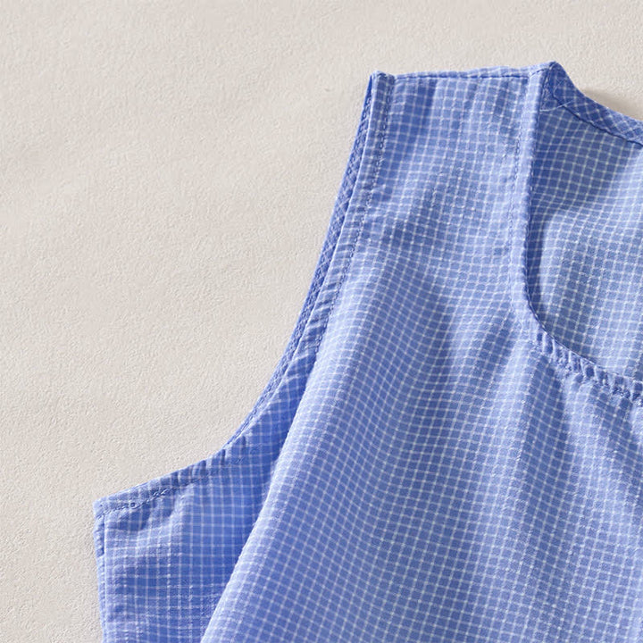 Buddha Stones Summer Coral Gingham Sleeveless A Line Vacation Casual Knee Length Dress With Pockets - image 9