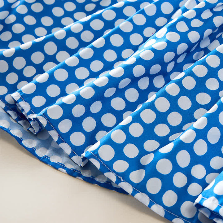 Buddha Stones Summer Elegant Polka Dot A Line Ruffle Hem Short Sleeve Knee Length Dress - image 4