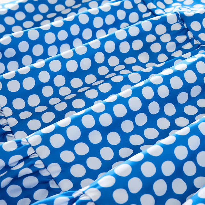 Buddha Stones Summer Elegant Polka Dot A Line Ruffle Hem Short Sleeve Knee Length Dress - image 5