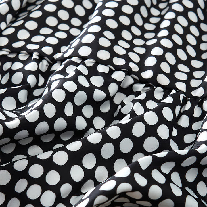 Buddha Stones Summer Elegant Polka Dot A Line Ruffle Hem Short Sleeve Knee Length Dress - image 11