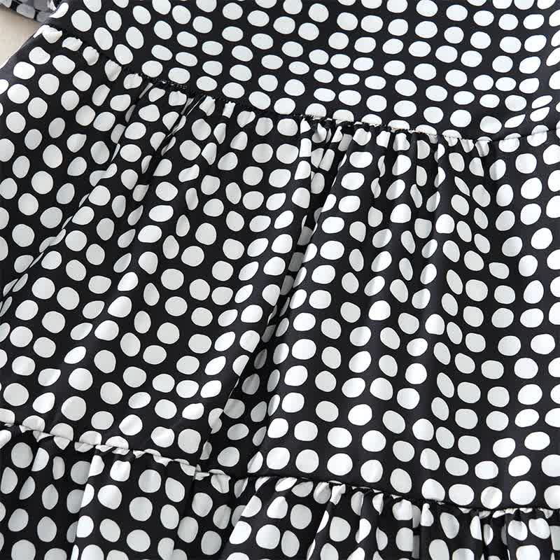 Buddha Stones Summer Elegant Polka Dot A Line Ruffle Hem Short Sleeve Knee Length Dress - image 10