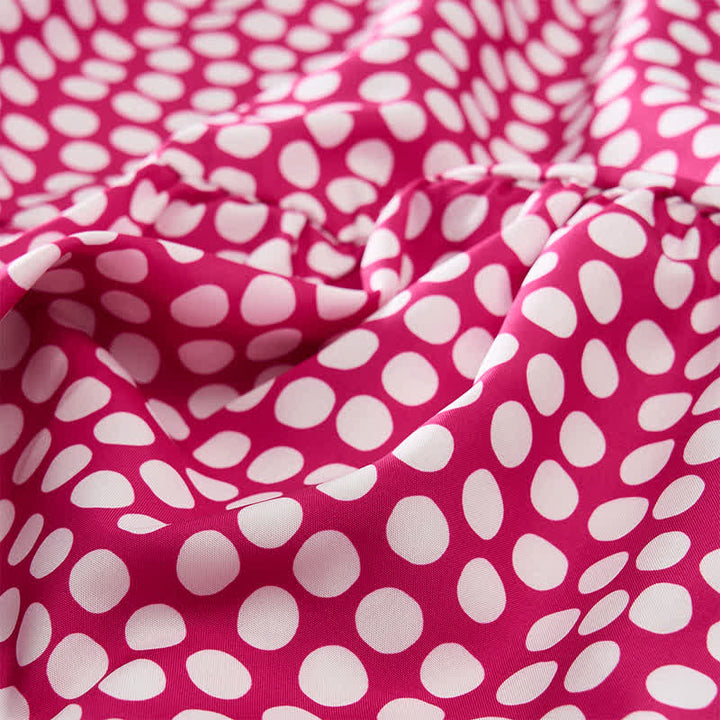 Buddha Stones Summer Elegant Polka Dot A Line Ruffle Hem Short Sleeve Knee Length Dress - image 17