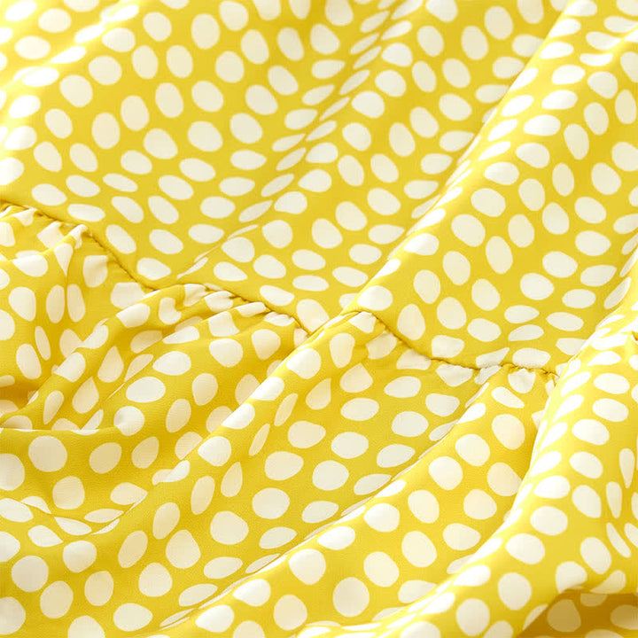 Buddha Stones Summer Elegant Polka Dot A Line Ruffle Hem Short Sleeve Knee Length Dress - image 22