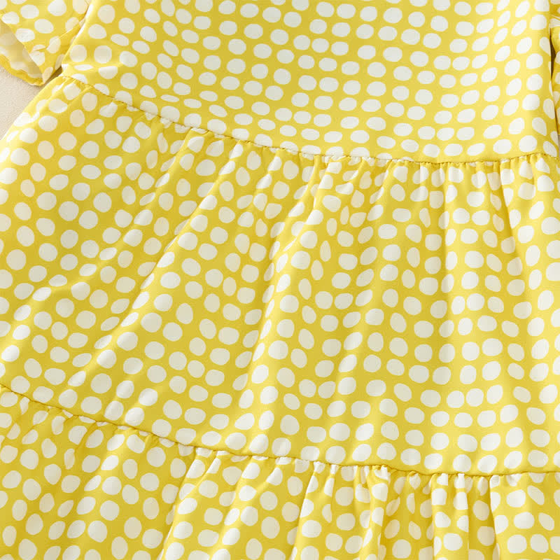 Buddha Stones Summer Elegant Polka Dot A Line Ruffle Hem Short Sleeve Knee Length Dress - image 21