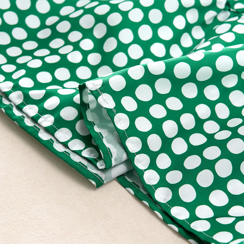 Buddha Stones Summer Elegant Polka Dot A Line Ruffle Hem Short Sleeve Knee Length Dress - image 27