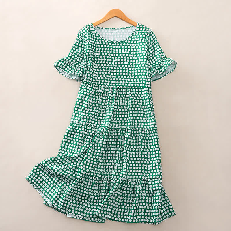 Buddha Stones Summer Elegant Polka Dot A Line Ruffle Hem Short Sleeve Knee Length Dress - MediumSeaGreen - US12，UK/AU16，EU44 (2XL) - image 23