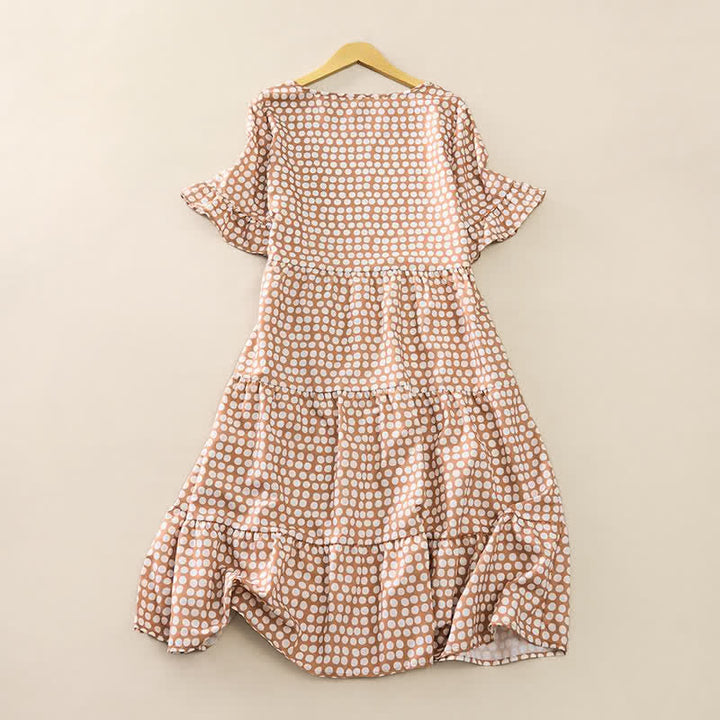 Buddha Stones Summer Elegant Polka Dot A Line Ruffle Hem Short Sleeve Knee Length Dress - image 30