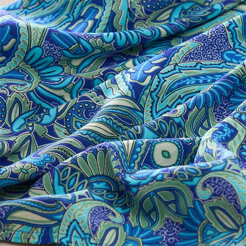 Buddha Stones Summer Peacock Paisley Tie Waist Viscose Lantern Sleeves Maxi Dress - image 7