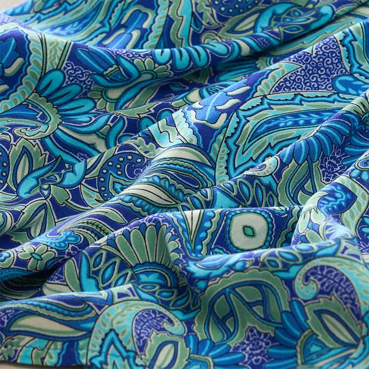 Buddha Stones Summer Peacock Paisley Tie Waist Viscose Lantern Sleeves Maxi Dress - image 7