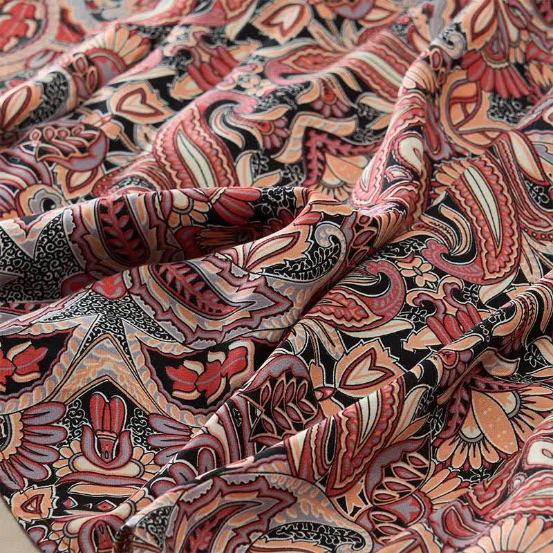 Buddha Stones Summer Peacock Paisley Tie Waist Viscose Lantern Sleeves Maxi Dress - image 16