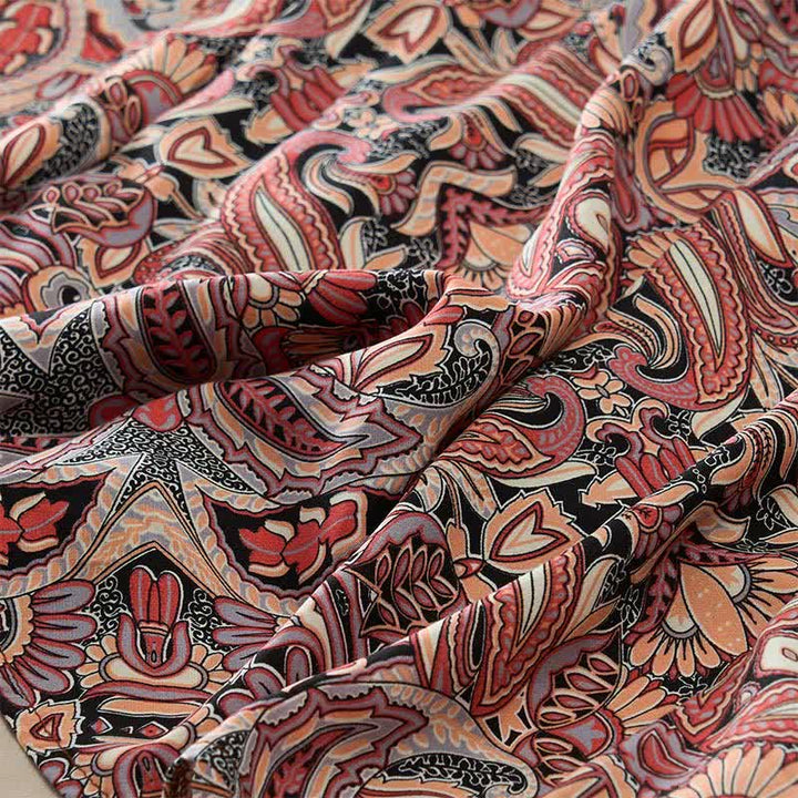 Buddha Stones Summer Peacock Paisley Tie Waist Viscose Lantern Sleeves Maxi Dress - image 16