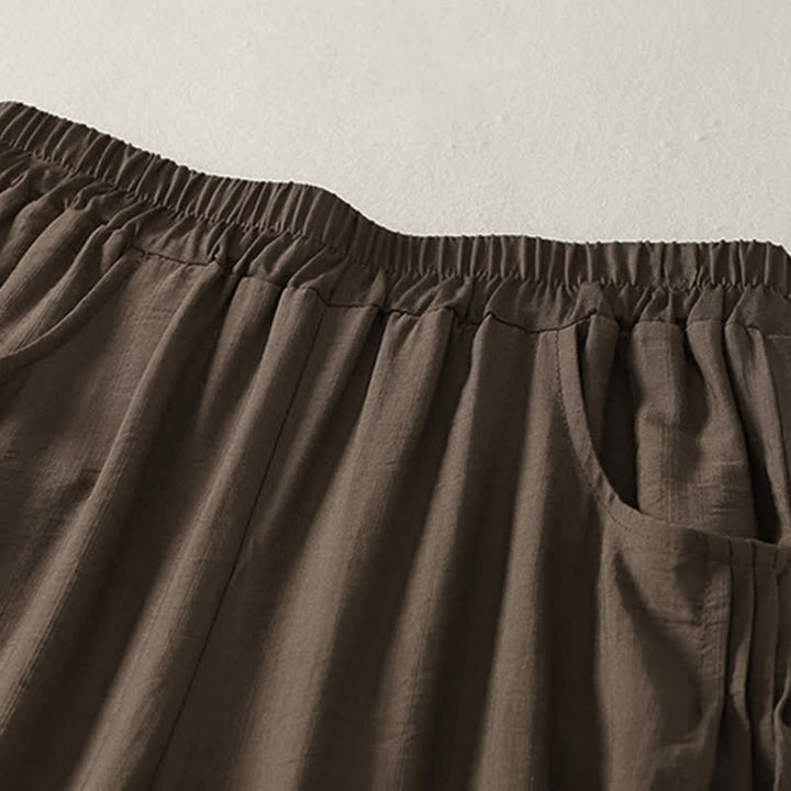 Buddha Stones Summer Solid Color Elastic Waist Women's Capri Harem Pants - image 1