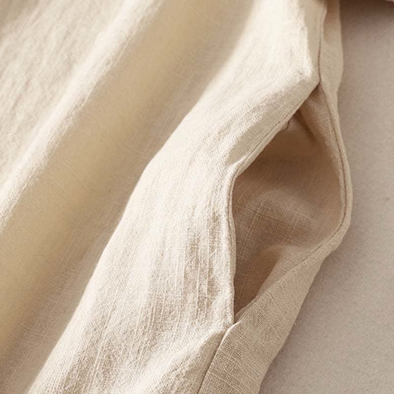 Buddha Stones Spring Frog-Button Knee Length Cotton Women's Short Sleeve Dress With Pockets - image 6